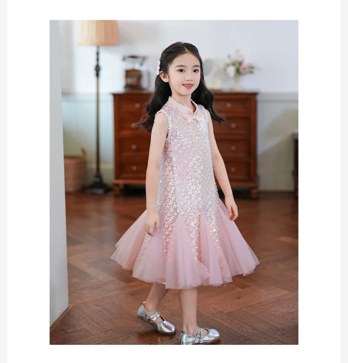 Girls' dress Summer mesh patchwork Princess dress Premium sequined sundress