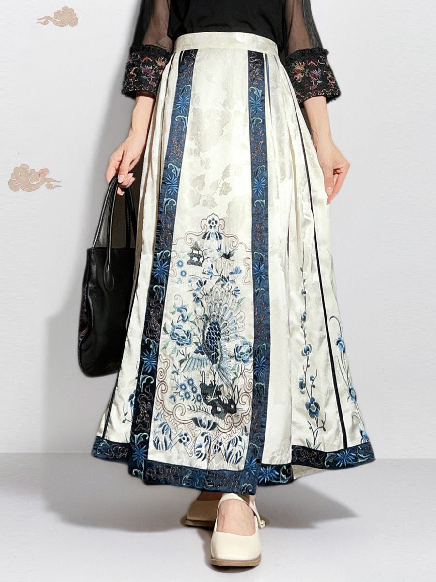 National wind spring and autumn new Chinese style heavy industry embroidery all matching horse skirt skirt skirt long skirt female