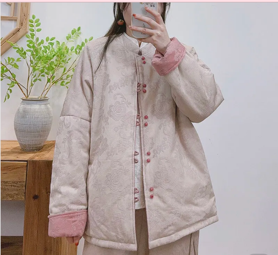 Golden Age of Splendid Years: Chinese-style Reversible Cotton Jacket with Floral Design for Lunar New Year, Item 51372 · Reversible Design