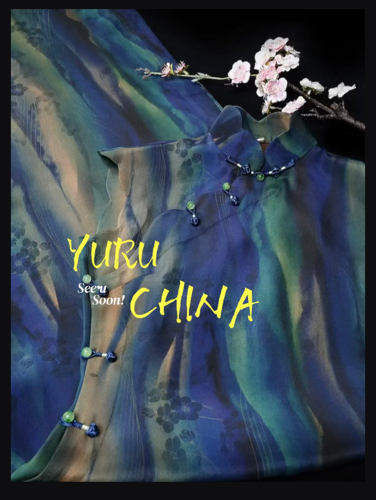 "Lan Yan Bi Luan" - Classic and Elegant Silk Cheongsam with Wrinkled Floral Cloud Fabric.