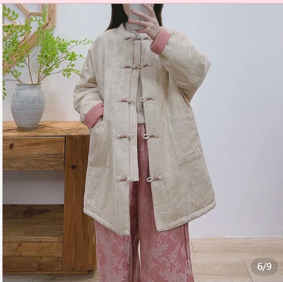 Exquisite Winter Long Style】Old Cloth Embroidered Thick Winter Wide Version Cotton Jacket Coat 51341