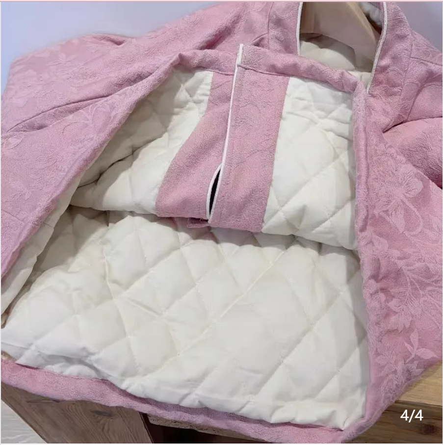 【Hibiscus】Vintage Embroidered Traditional Chinese Loose Handmade Button Thick Long Cotton Coat 51324