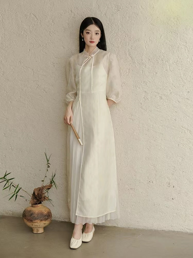 New Chinese style improved disc buckle temperament dress female 2023 summer original daily two-piece dress