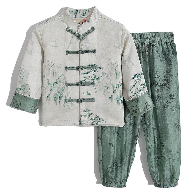 New Chinese style children's clothing thin boy Tang dress girl Hanfu baby's first birthday clothing