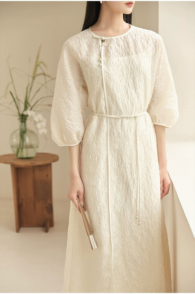Chinese style dress summer new Chinese women Zen tea dress acetate jacquard yarn improved skirt