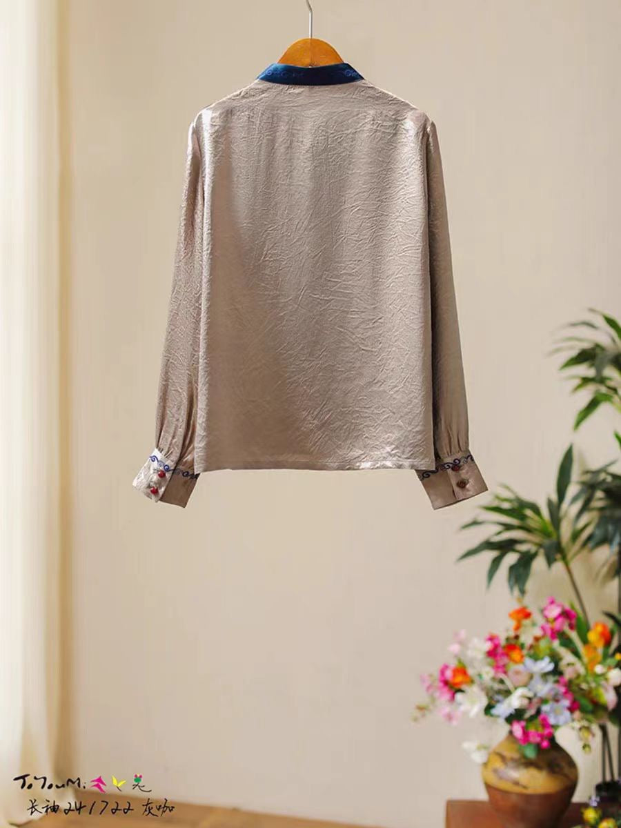 Ladies national style embroidery style style standing collar long sleeve blouse blouse blouse