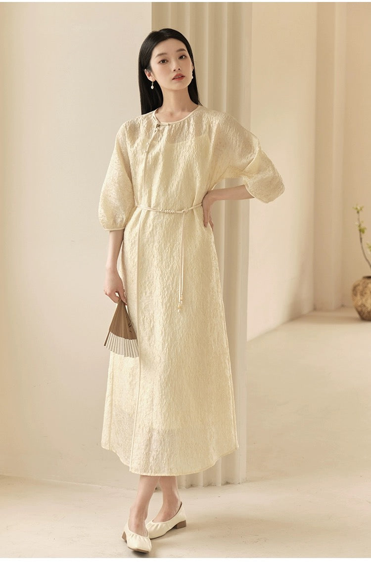 Chinese style dress summer new Chinese women Zen tea dress acetate jacquard yarn improved skirt