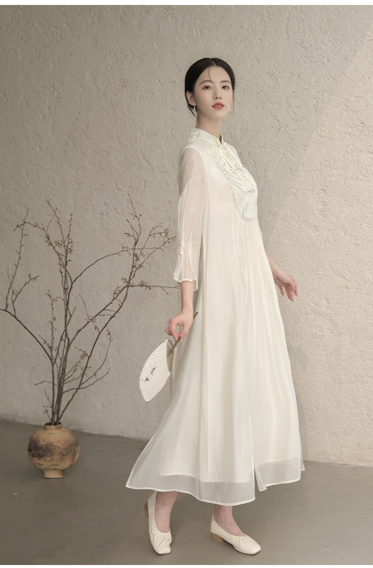 Summer new Chinese dress original Chinese style women's Zen tea dress Tensilk jacquard improved cheongsam