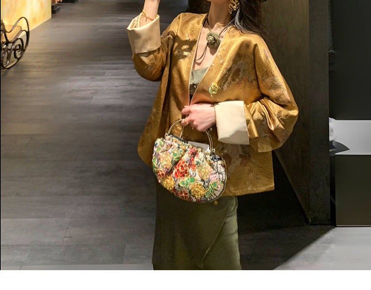 New Chinese style acetic acid hot gold flowers spring and autumn coat