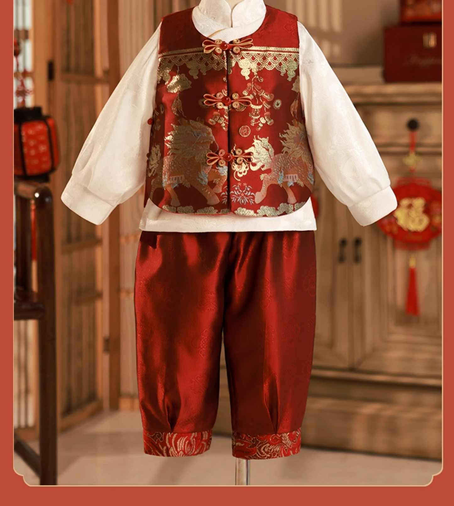 Boy Tang suit one year old dress Chinese Zhuzhou baby birthday party crown coat kirin suit Guofeng spring and autumn