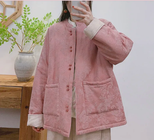 Golden Age of Splendid Years: Chinese-style Reversible Cotton Jacket with Floral Design for Lunar New Year, Item 51372 · Reversible Design