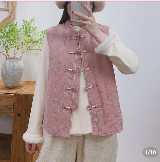 【Zhi Jin】New Chinese-style Vintage Old Cloth Embroidered Thin Cotton Handmade Button Vest 51306