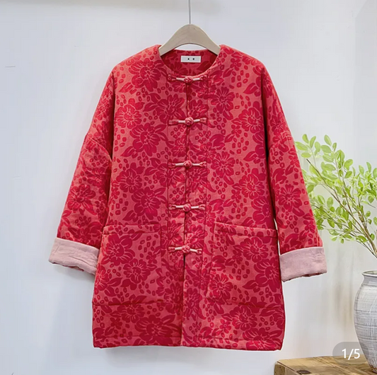 【Yearly Clothing】New Chinese-style Printed Handmade Button Cotton Jacket Chinese-style Outerwear 51369
