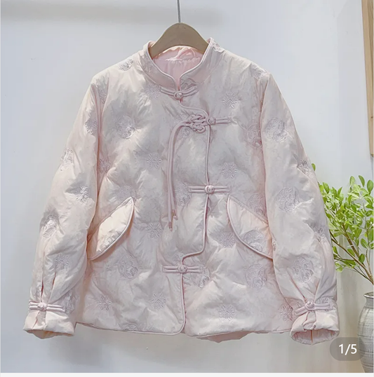 【Dream Butterfly】Heavy-duty Lace New Chinese-style Handmade Button Traditional Chinese Style Down Jacket 51371