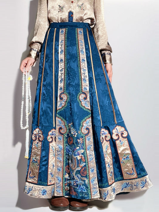 Ladies national style Heavy industry vintage national style embroidery color contrast horse-face skirt skirt