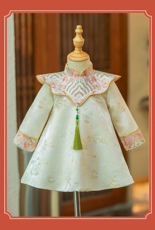 Girls spring Chinese one-year-old dress Zhuzhou Tang dress baby crown dress national style cheongsam