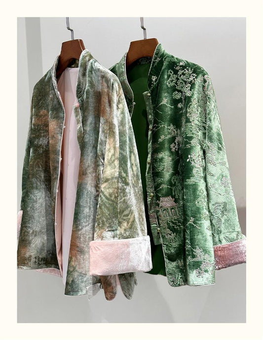 New Chinese light national wind suede plate buckle coat female spring autumn